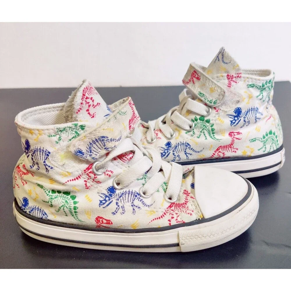 Converse Chuck Taylor TODDLER Size 2, Hi-Top White Dinosaur Bones Pre-owned